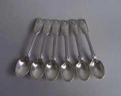 Antique Six Fiddle, Thread & Shell Pattern Egg Spoons