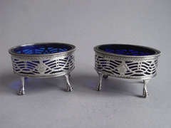 A pair of George III Salt Cellars made in London in 1784 by William Plummer.