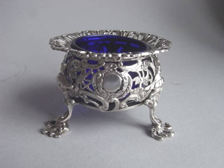 English Very Rare Set of Four George II Cast Chinoiserie Salt Cellars