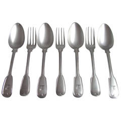 Set of Ten George III Fiddle and Thread Pattern Table Spoons and Table Forks