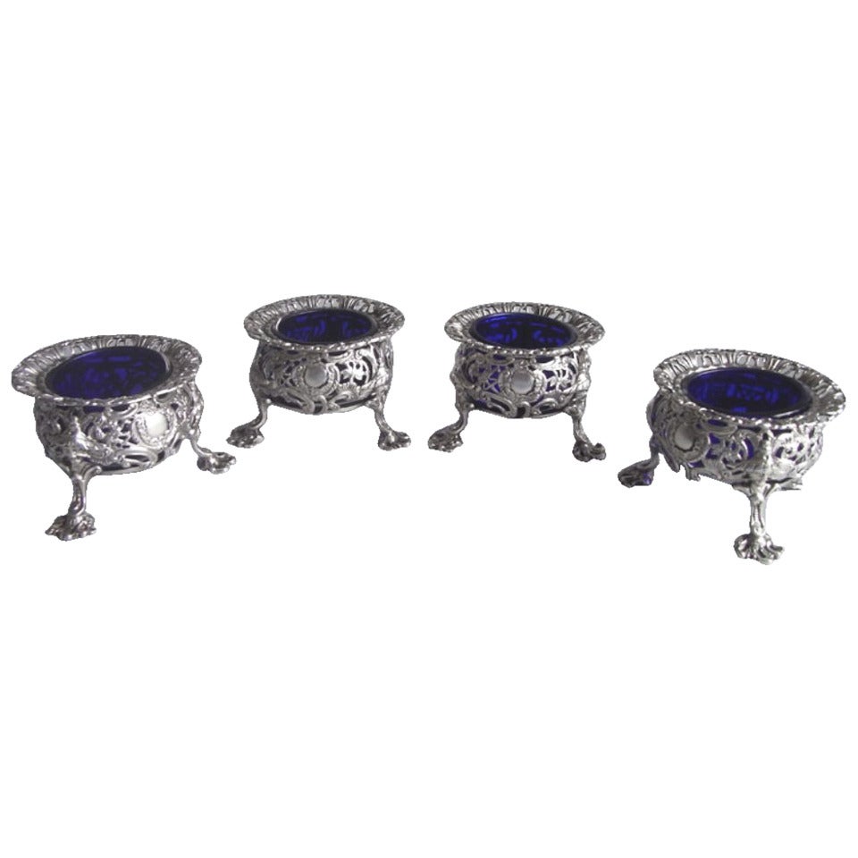 Very Rare Set of Four George II Cast Chinoiserie Salt Cellars