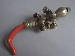 Antique An extremely rare Parcel Gilt Rattle and Teether made by Walter Tweedie.