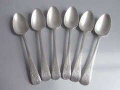 A set of six George III Bright Cut Dessert Spoons made in London in 1787