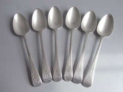 Antique A set of six George III Bright Cut Dessert Spoons made in London in 1787