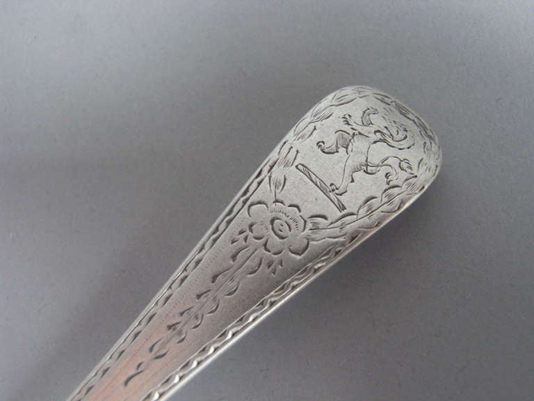 A set of six George III Bright Cut Dessert Spoons made in London in 1787