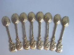 A very rare set of eight George II Cast silver gilt Teaspoons