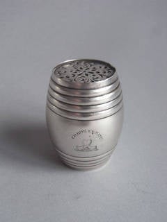 A fine novelty "Barrel" Pepper made in London in 1849 by Charles & George Fox