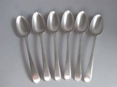 Antique A set of six feather edge Dessert Spoons by Thomas & William Chawner.