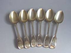 A fine set of six Silver Gilt Fiddle & Thread Pattern Dessert Spoons.