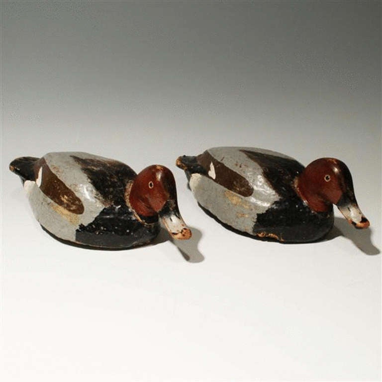 Pair of decoy Pochard drakes - painted cork bodies - carved and painted wood heads. 

Europe.