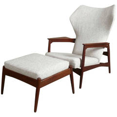 Vintage C.1960 Teak Reclining Lounge Chair & Ottoman From Denmark