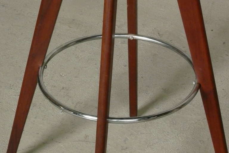 Pair of Walnut Bar Stools with Chrome Foot Rest Designed by John Yellen 2