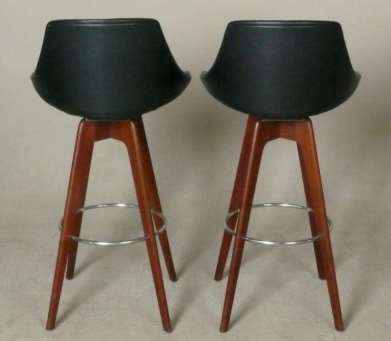 Pair of Walnut Bar Stools with Chrome Foot Rest Designed by John Yellen 4