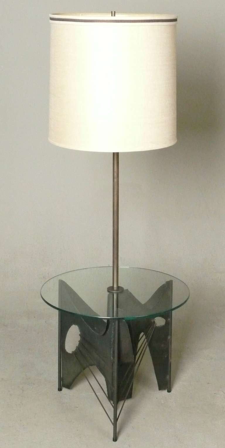 Sculptural Brutalist Metal Floor Lamp & Table by Harry Balmer