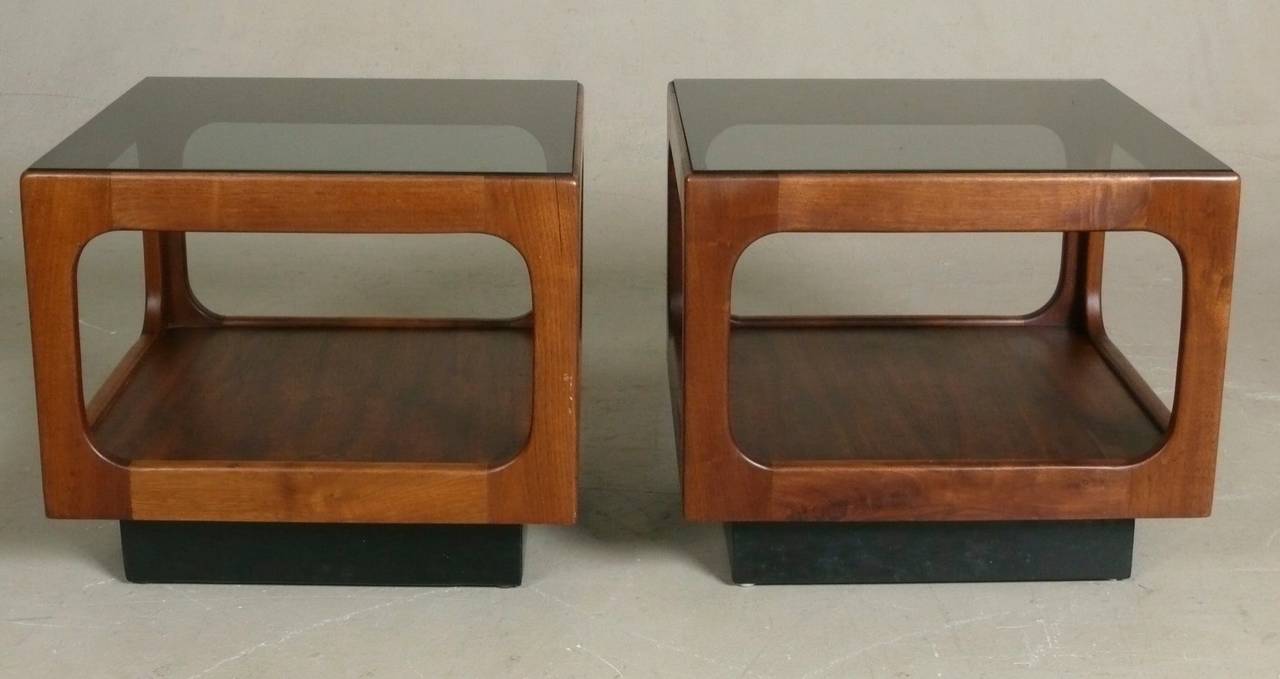 Pair of 1960s Walnut & Glass Side Tables By John Keal For Brown Saltman In Excellent Condition In Atlanta, GA