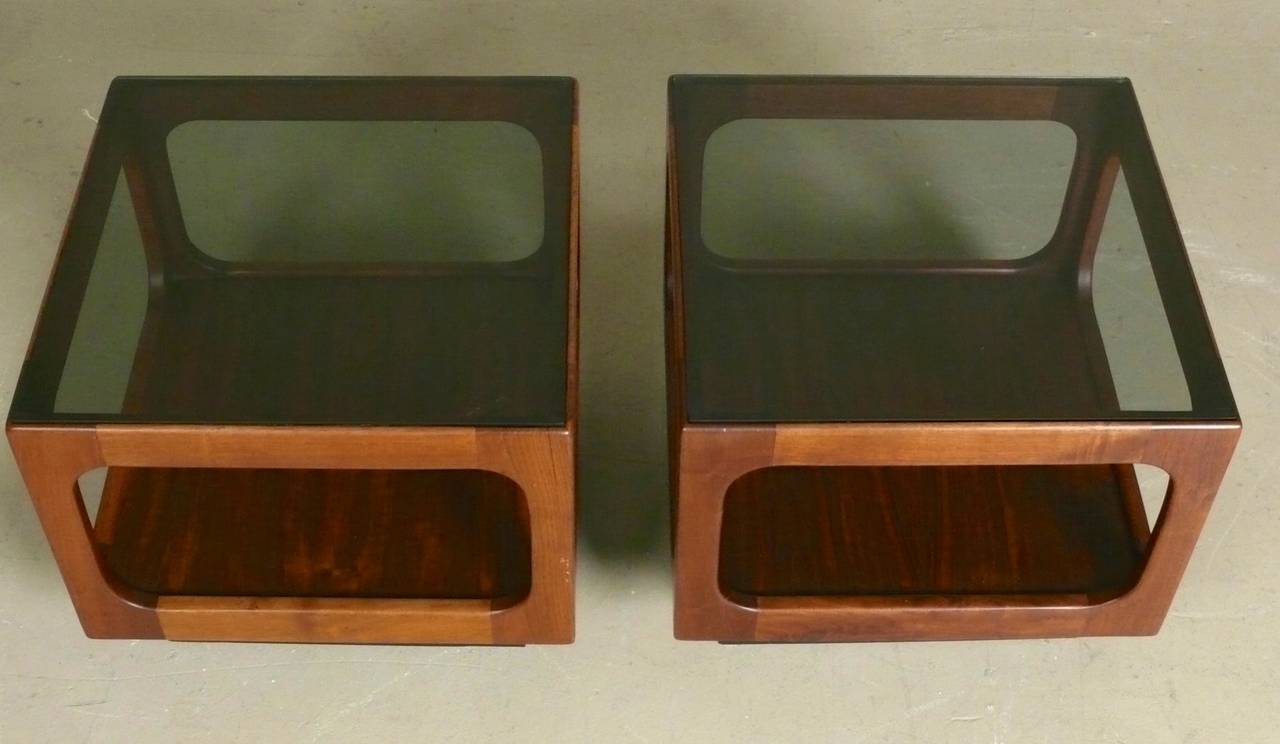 Pair of 1960s Walnut & Glass Side Tables By John Keal For Brown Saltman 1