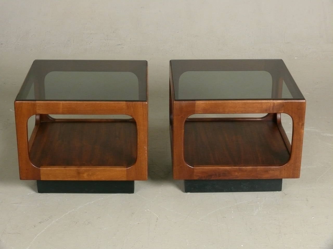 Pair of 1960s Walnut & Glass Side Tables By John Keal For Brown Saltman 4