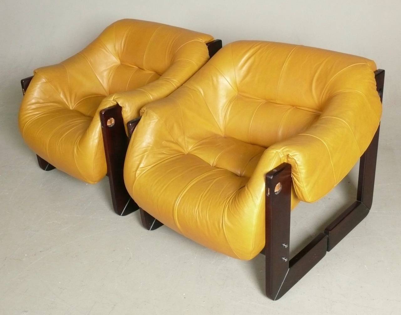 Mid-Century Modern Pair of Leather and Rosewood Lounge Chairs by Percival Lafer
