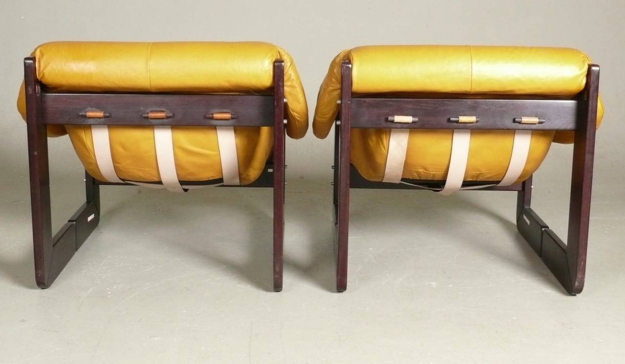 Pair of Leather and Rosewood Lounge Chairs by Percival Lafer 1
