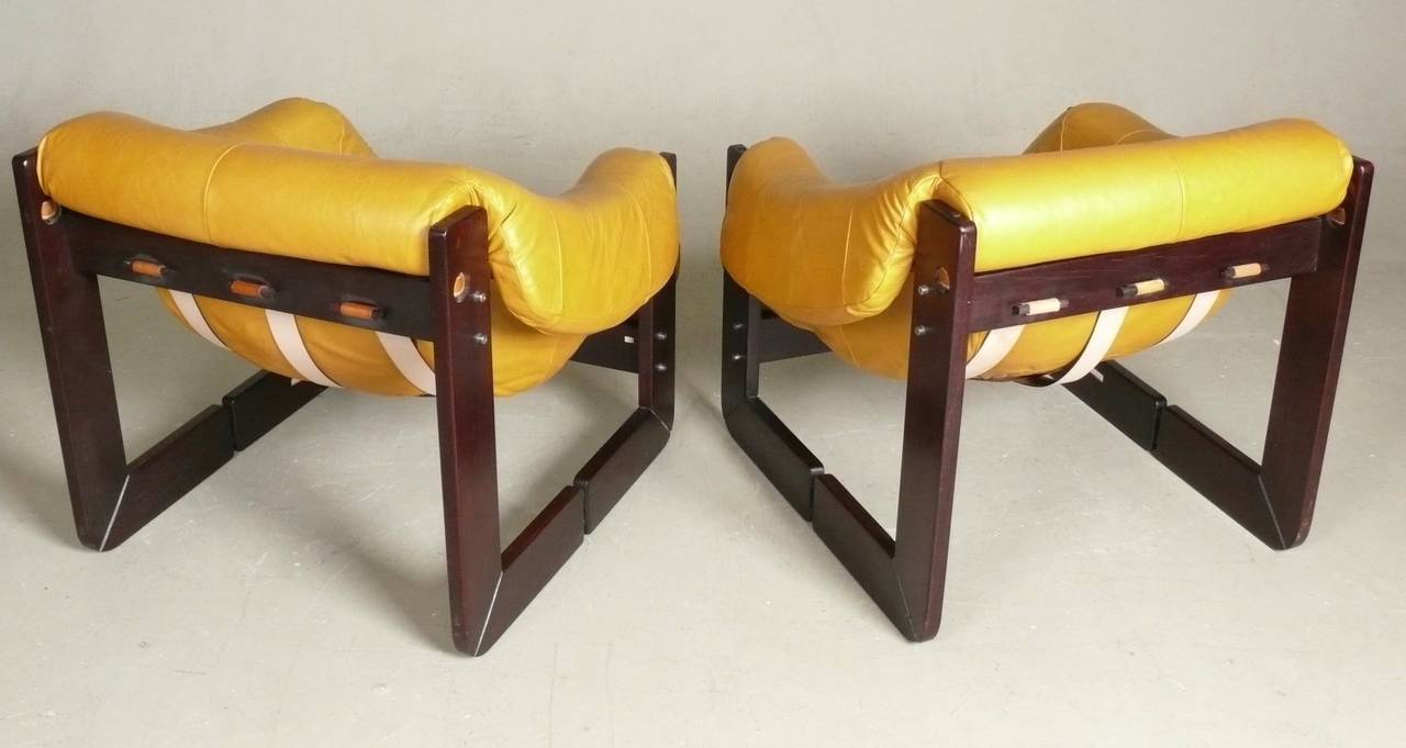Pair of Leather and Rosewood Lounge Chairs by Percival Lafer 2