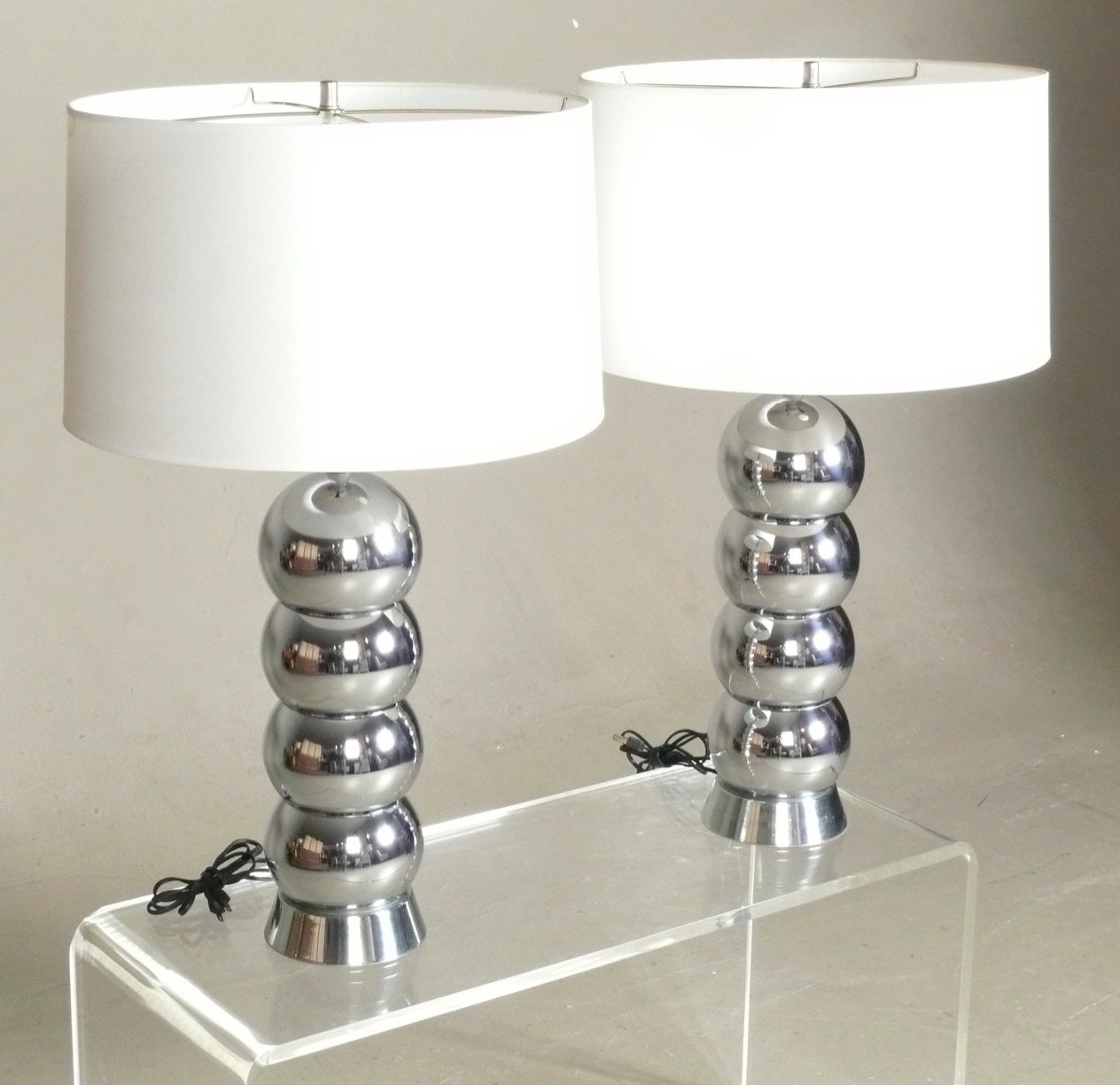 Pair of Chrome Ball Table Lamps by George Kovacs