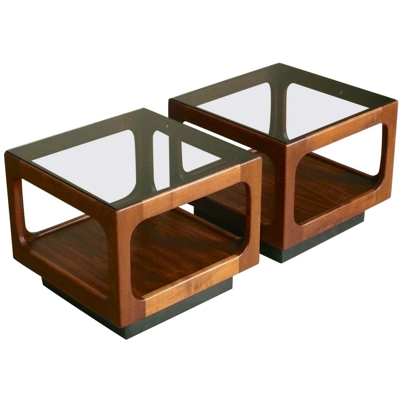 Pair of 1960s Walnut & Glass Side Tables By John Keal For Brown Saltman