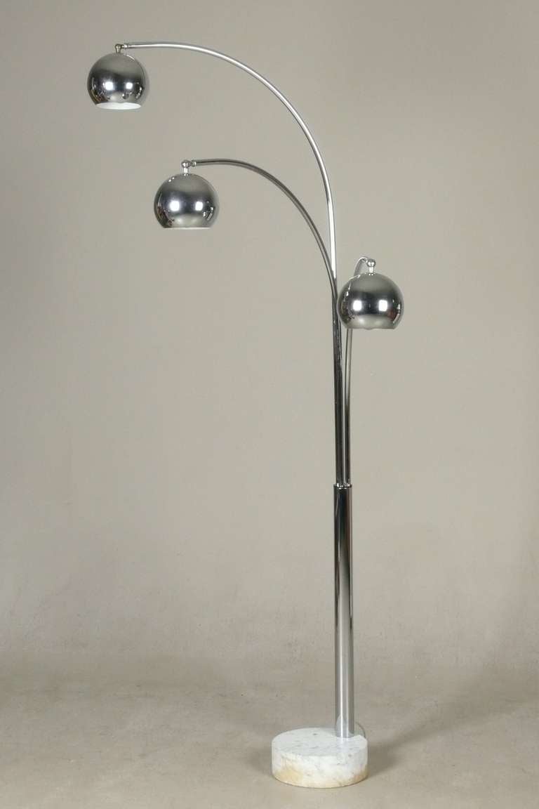 Mid-Century Modern Italian Chrome 3 Arm Arc Lamp with Ball Globes