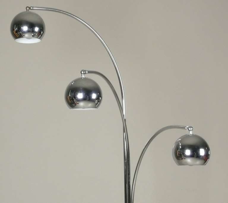Italian Chrome 3 Arm Arc Lamp with Ball Globes In Good Condition In Atlanta, GA