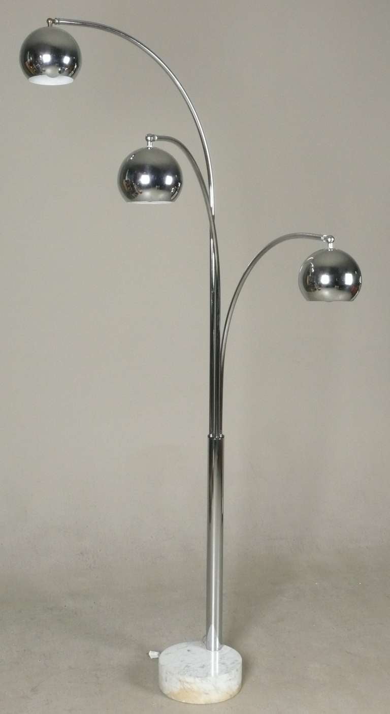 Mid-20th Century Italian Chrome 3 Arm Arc Lamp with Ball Globes