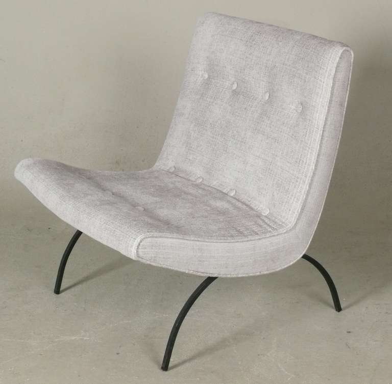 1960s lounge chair by Milo Baughman, newly upholstered seat over a wrought iron base.