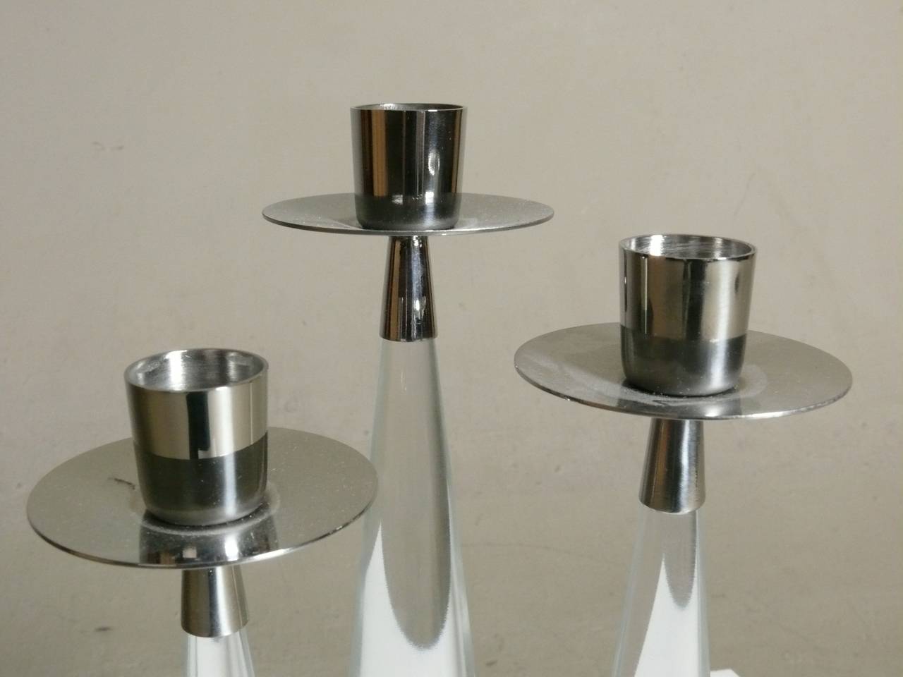 Finnish Trio of Glass and Stainless Candleholders by Timo Sarpaneva for Iittala