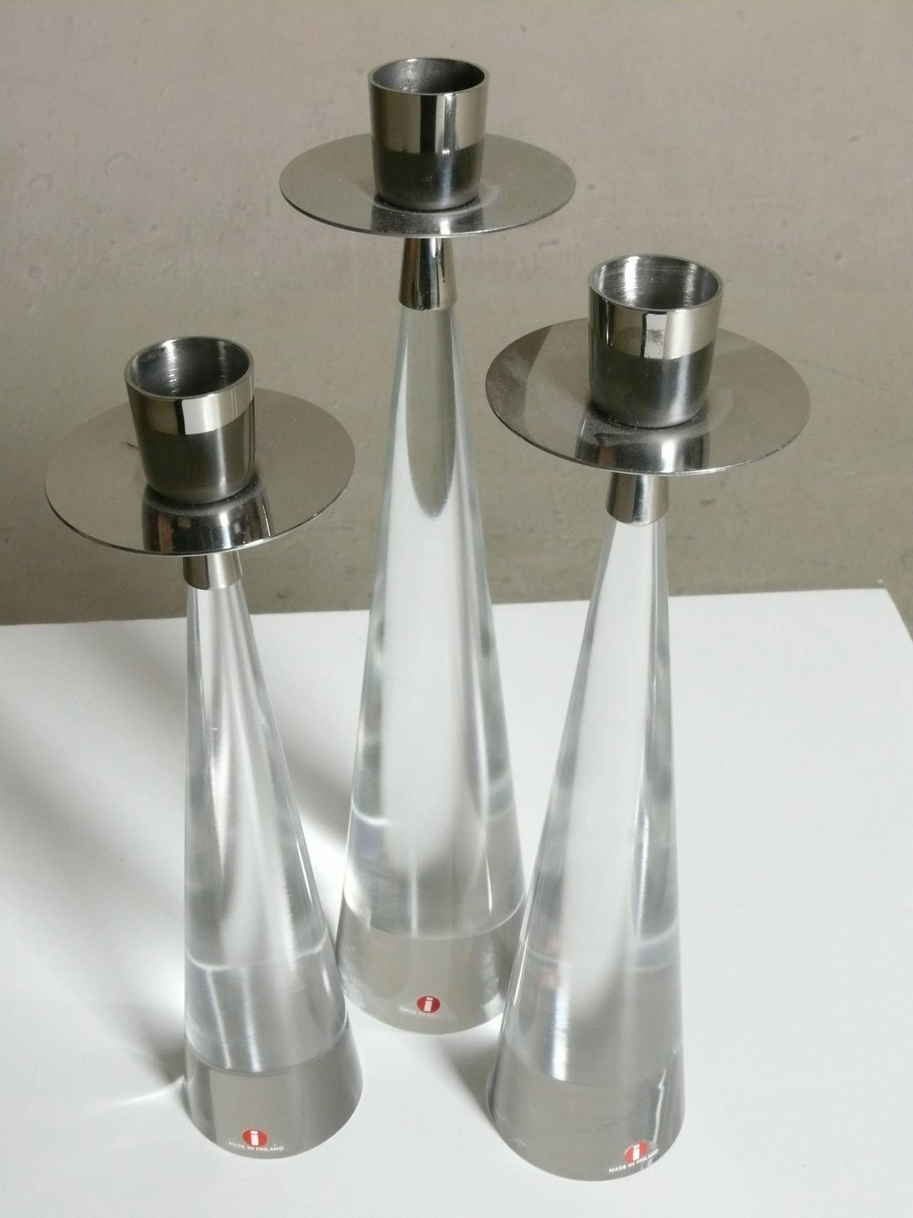 Mid-20th Century Trio of Glass and Stainless Candleholders by Timo Sarpaneva for Iittala
