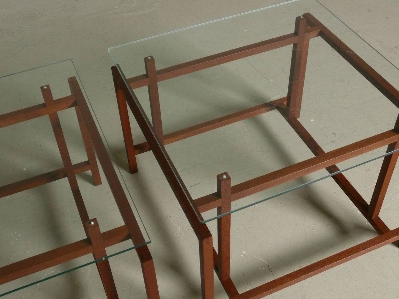 Pair of 1960s teak & glass side tables designed by Henning Norgaard for Komfort.