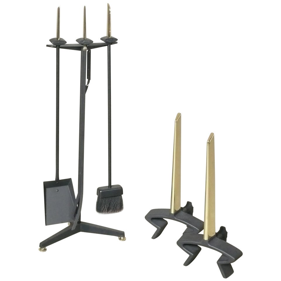 Andirons and Fireplace Tool Set by Donald Deskey for Bennett