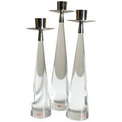 Trio of Glass and Stainless Candleholders by Timo Sarpaneva for Iittala