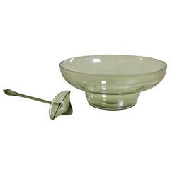 Retro Elegant Blown Glass Punch Bowl with Ladle by Orrefors