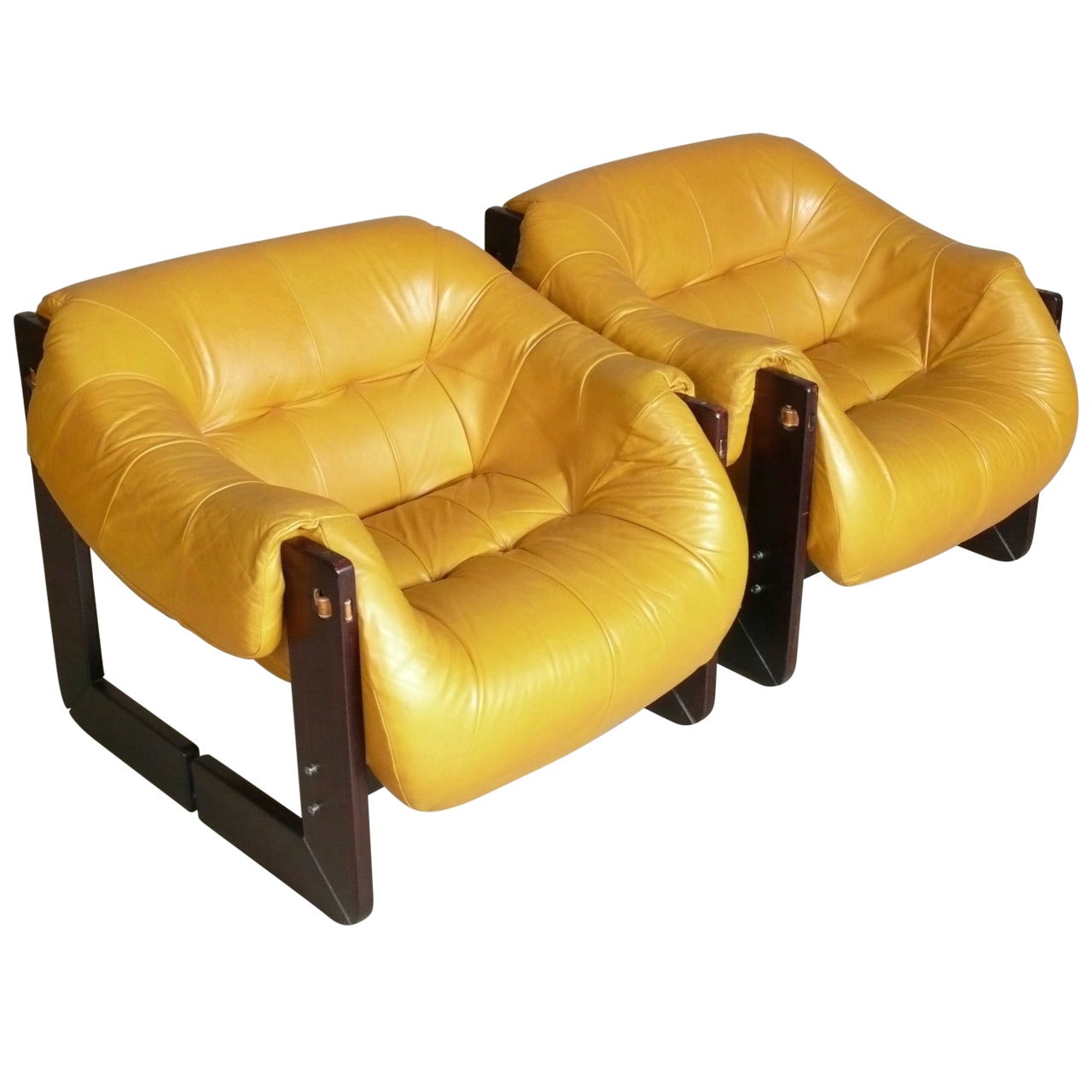 Pair of Leather and Rosewood Lounge Chairs by Percival Lafer