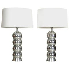 Pair of Chrome Ball Table Lamps by George Kovacs