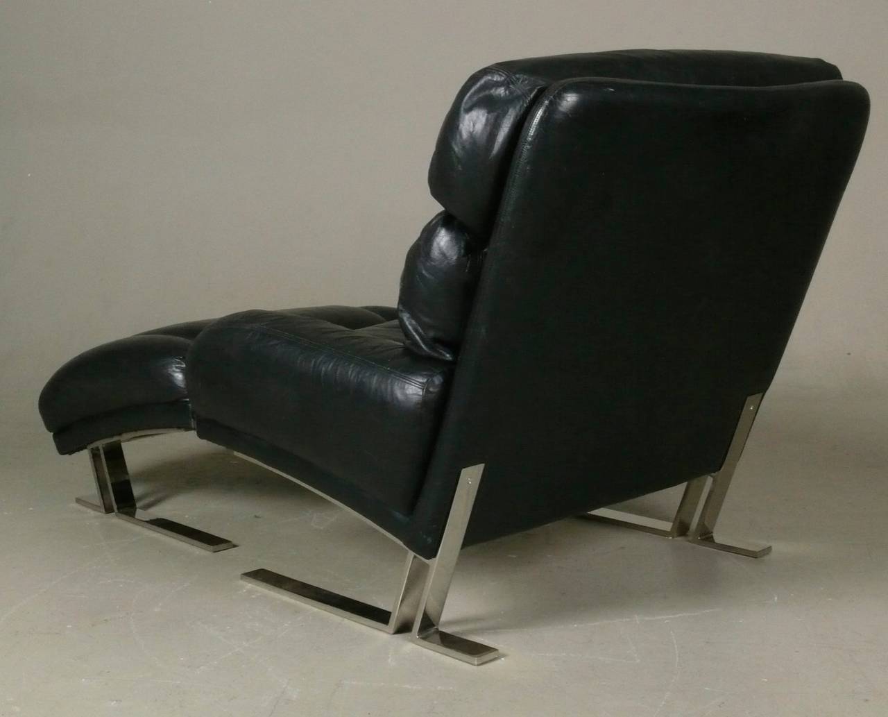 Late 20th Century Leather and Chrome Lounge Chair and Ottoman by Milo Baughman