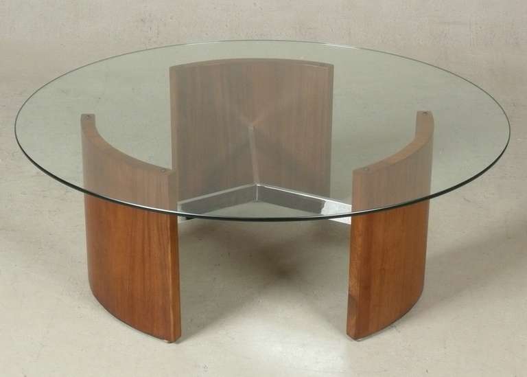1960s Walnut, Chrome, and Glass Cocktail Table