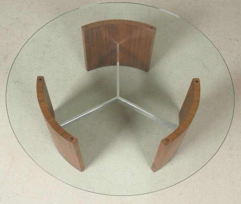 Mid-20th Century 1960s Walnut, Chrome, and Glass Cocktail Table