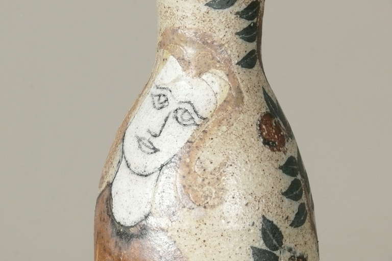 Primitive Large Don Lewis Wheel Thrown Stoneware Vase, Garden of Eden