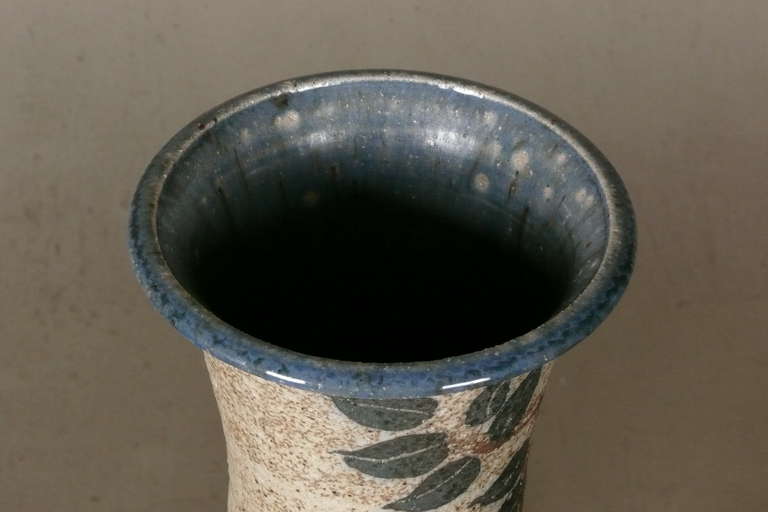 American Large Don Lewis Wheel Thrown Stoneware Vase, Garden of Eden
