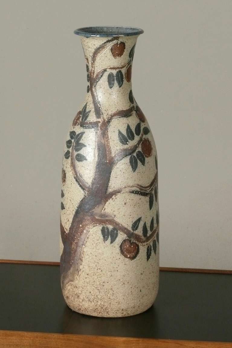 Large Don Lewis Wheel Thrown Stoneware Vase, Garden of Eden In Excellent Condition In Atlanta, GA