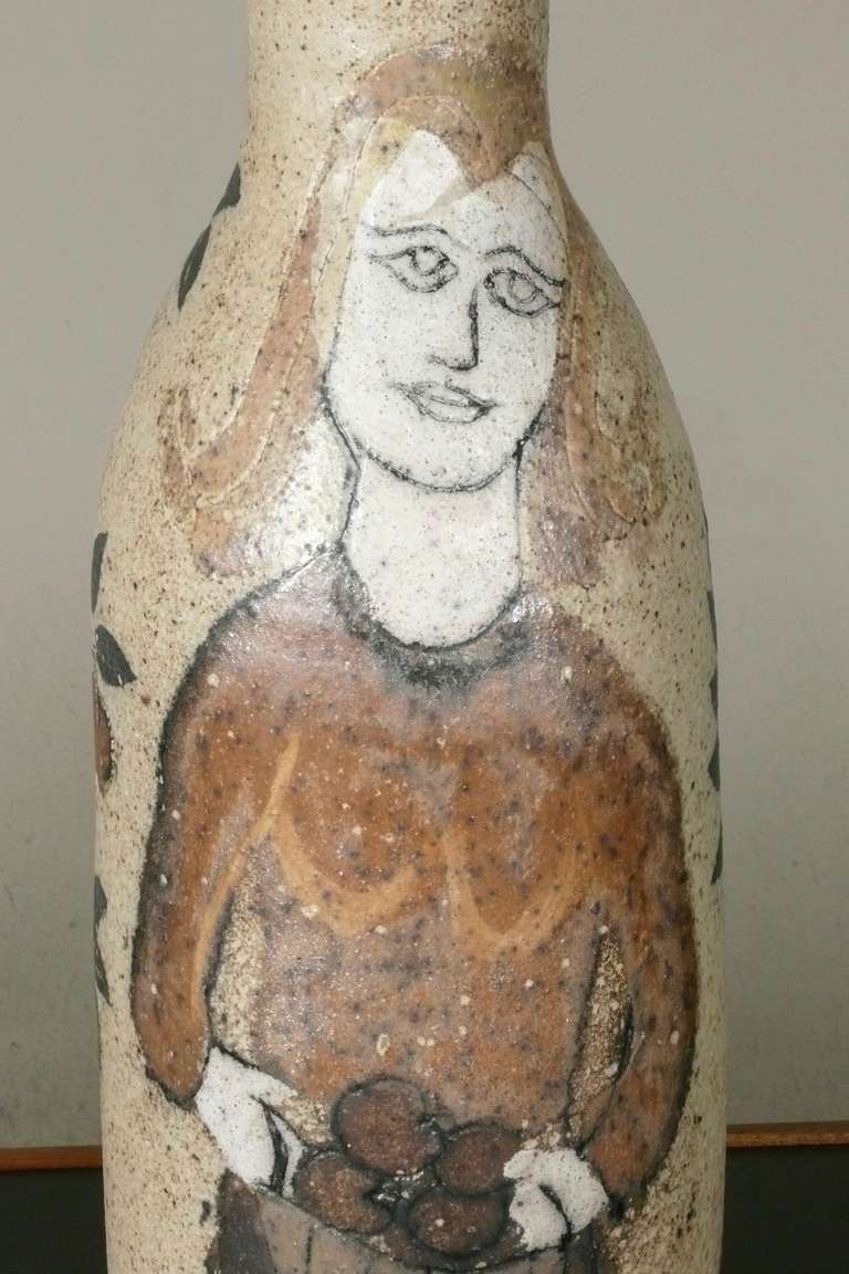 Late 20th Century Large Don Lewis Wheel Thrown Stoneware Vase, Garden of Eden