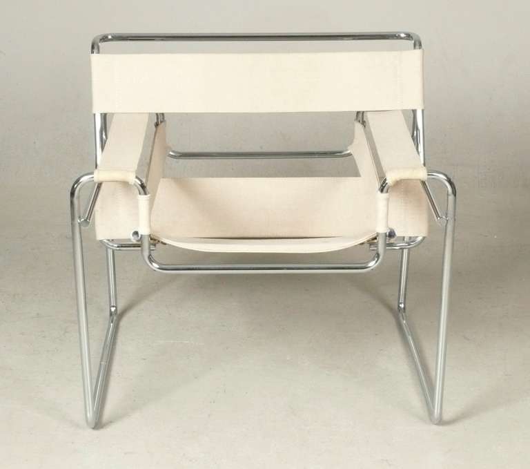 A c.1970 example of Breuer's classic Wassily chair in natural canvas, as the chair was originally designed.