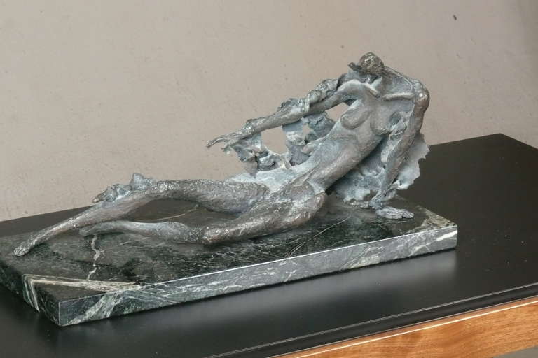 Vintage abstract female form bronze sculpture on marble base.