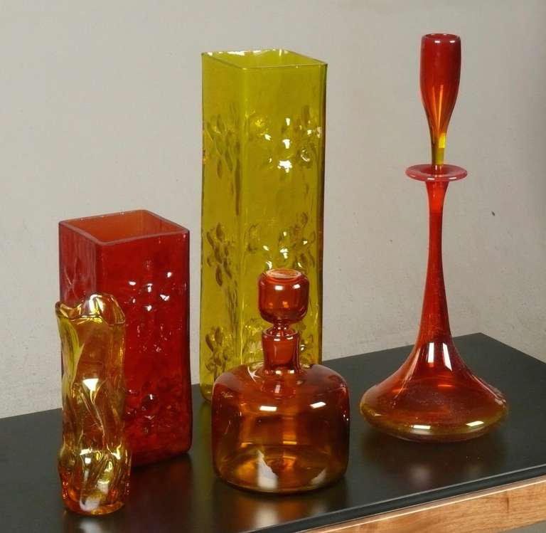 Mid-Century Modern Collection of Wayne Husted Designed Vases and Decanters for Blenko