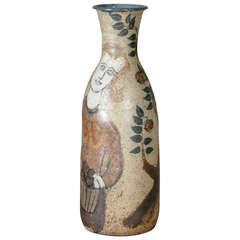 Large Don Lewis Wheel Thrown Stoneware Vase, Garden of Eden