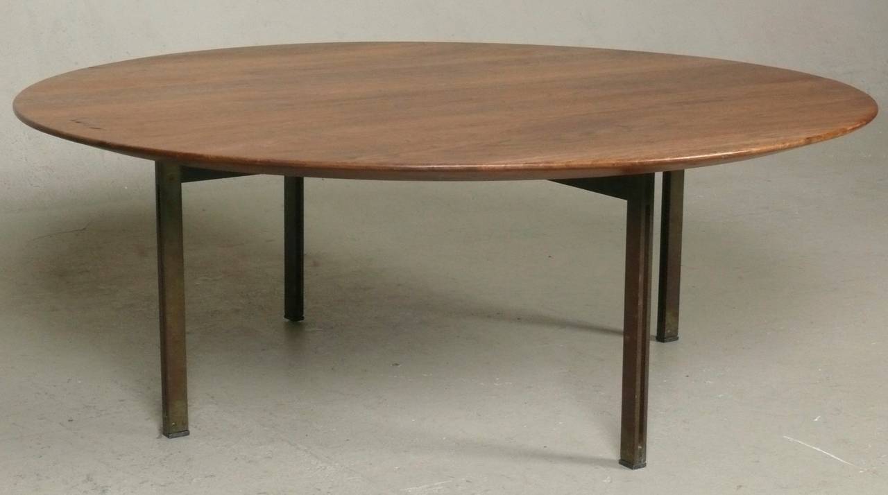 Rare, late 1950s, solid walnut and brass cocktail table from Florence Knoll's Parallel Bar series for Knoll with vintage finish.